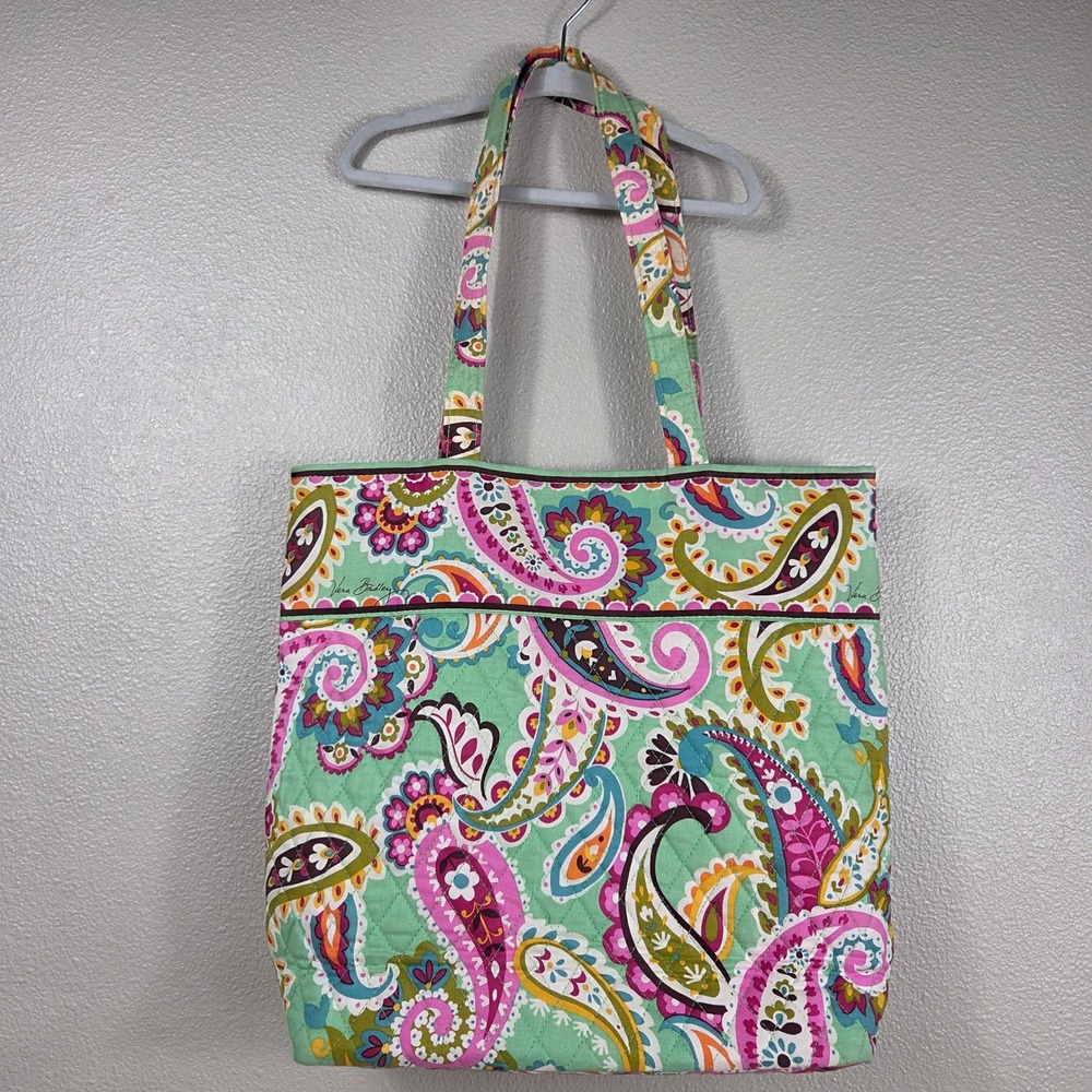 Vera Bradley Tutti Frutti Quilted Cotton Tote Bag Green Pink Paisley Retired